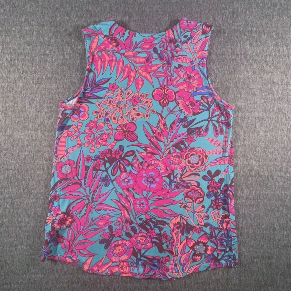 Soft Surroundings Embroidered V-Neck Knit Tank Top Pink Teal Floral sz L Boho - Picture 9 of 9